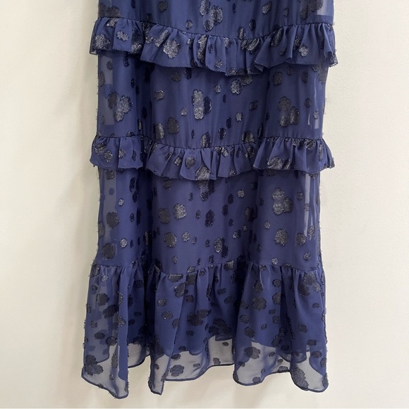 Michael Michael Kors Printed Jacquard Ruffled Midi Dress True Navy Blue Large - Picture 6 of 13